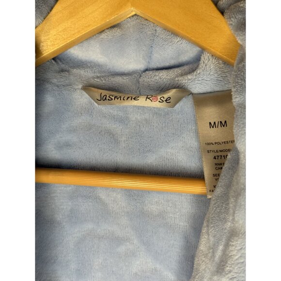 Jasmine Rose Light Blue Fleece Bathrobe Robe M/M Cozy Wrap With Belt & Pockets - Picture 3 of 3